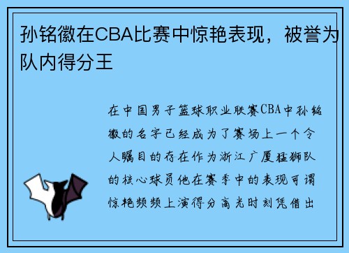 孙铭徽在CBA比赛中惊艳表现，被誉为队内得分王